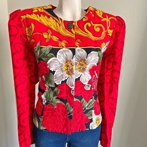 Vintage Melissa Floral Baroque Red Statement Jacket Blouse statement unique